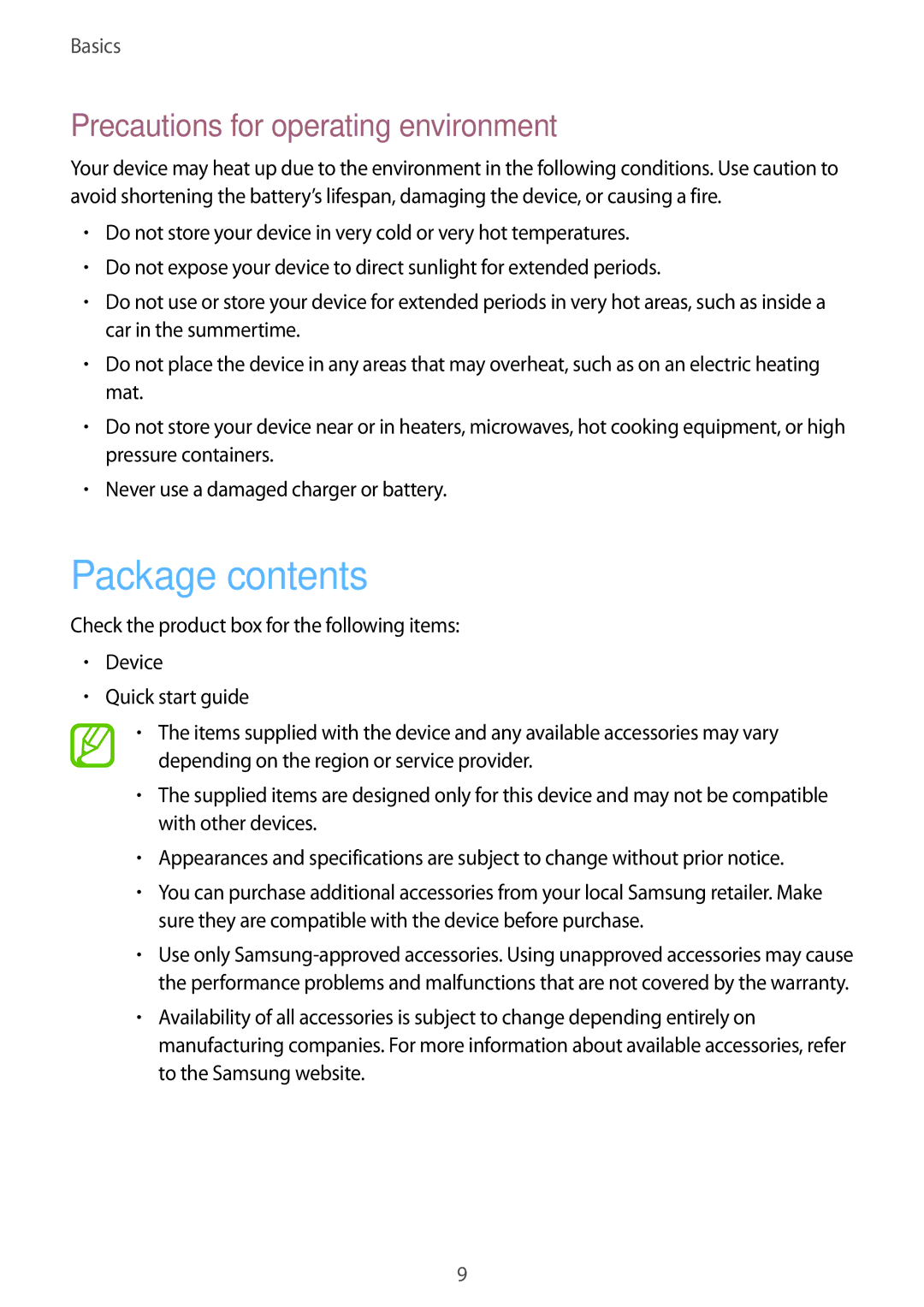 Samsung SM-G570YZKDXXV, SM-G570FZDDKSA, SM-G570FZKDKSA, SM-G610FZKDKSA, SM-G610FZKGKSA, SM-G610FZDGKSA manual Package contents 