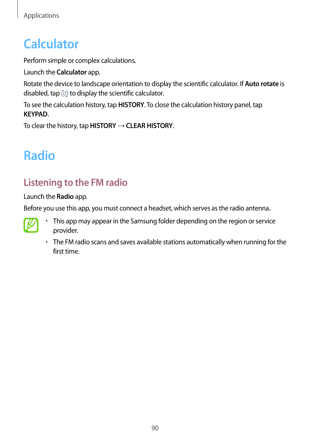 Samsung SM-G610FZDDKSA, SM-G570FZDDKSA, SM-G570FZKDKSA, SM-G610FZKDKSA manual Calculator, Radio, Listening to the FM radio 