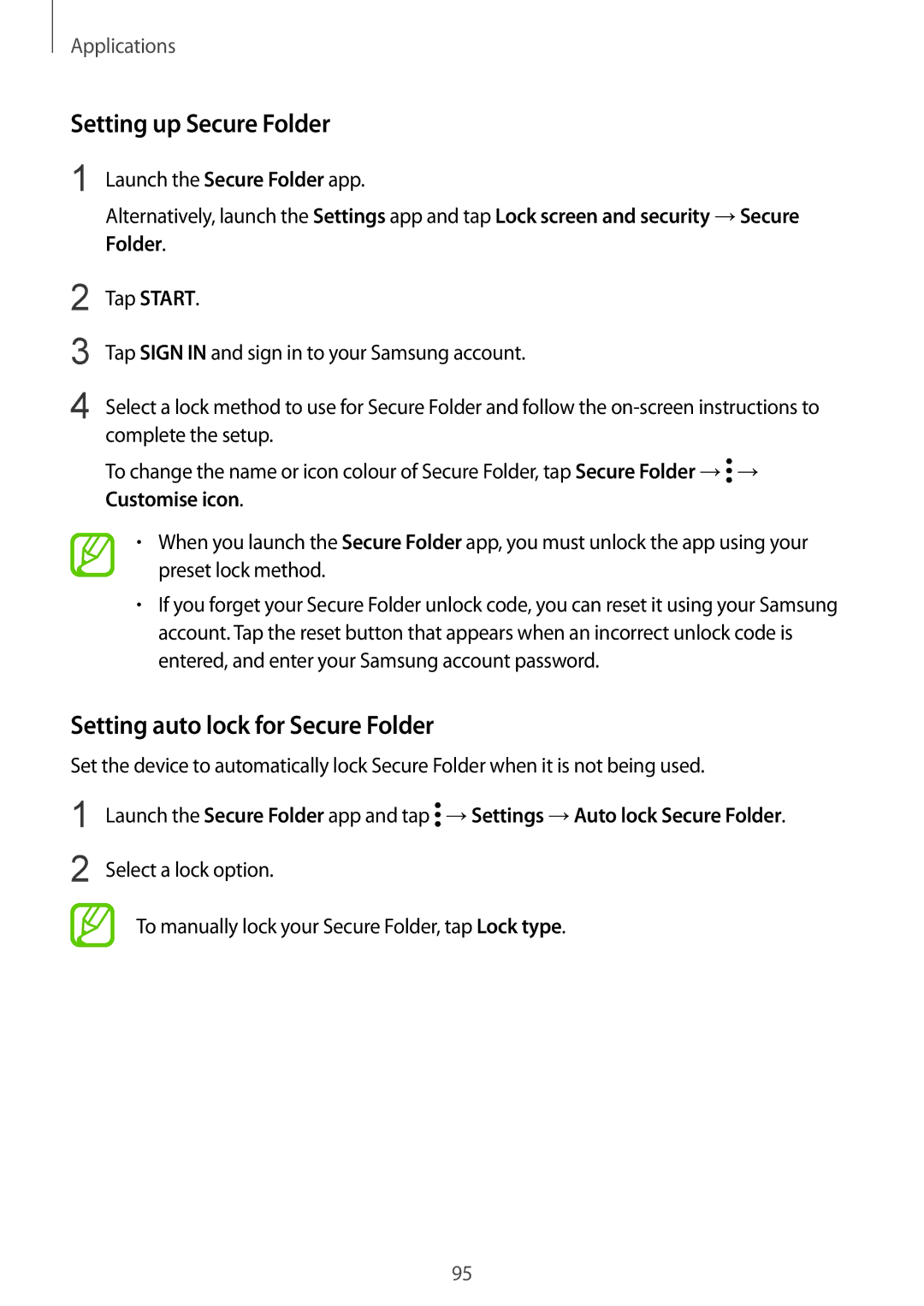 Samsung SM-G610FZSGXXV, SM-G570FZDDKSA, SM-G570FZKDKSA manual Setting up Secure Folder, Setting auto lock for Secure Folder 