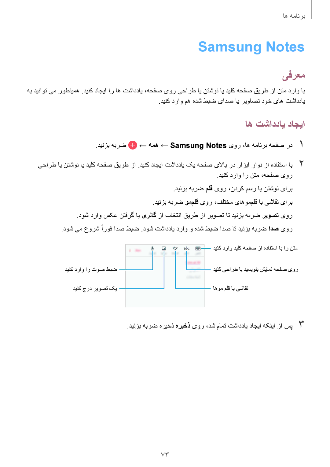 Samsung SM-G570FZKDKSA, SM-G570FZDDKSA, SM-G610FZKDKSA, SM-G610FZKGKSA, SM-G610FZDGKSA manual Samsung Notes, اه تشاددای داجیا 