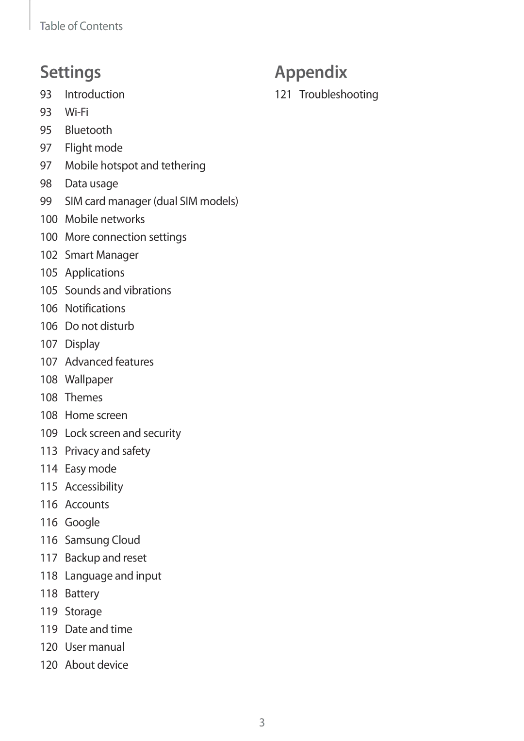 Samsung SM-G610FZKGKSA, SM-G570FZDDKSA, SM-G570FZKDKSA, SM-G610FZKDKSA, SM-G610FZDGKSA, SM-G610FZDDKSA manual Settings Appendix 