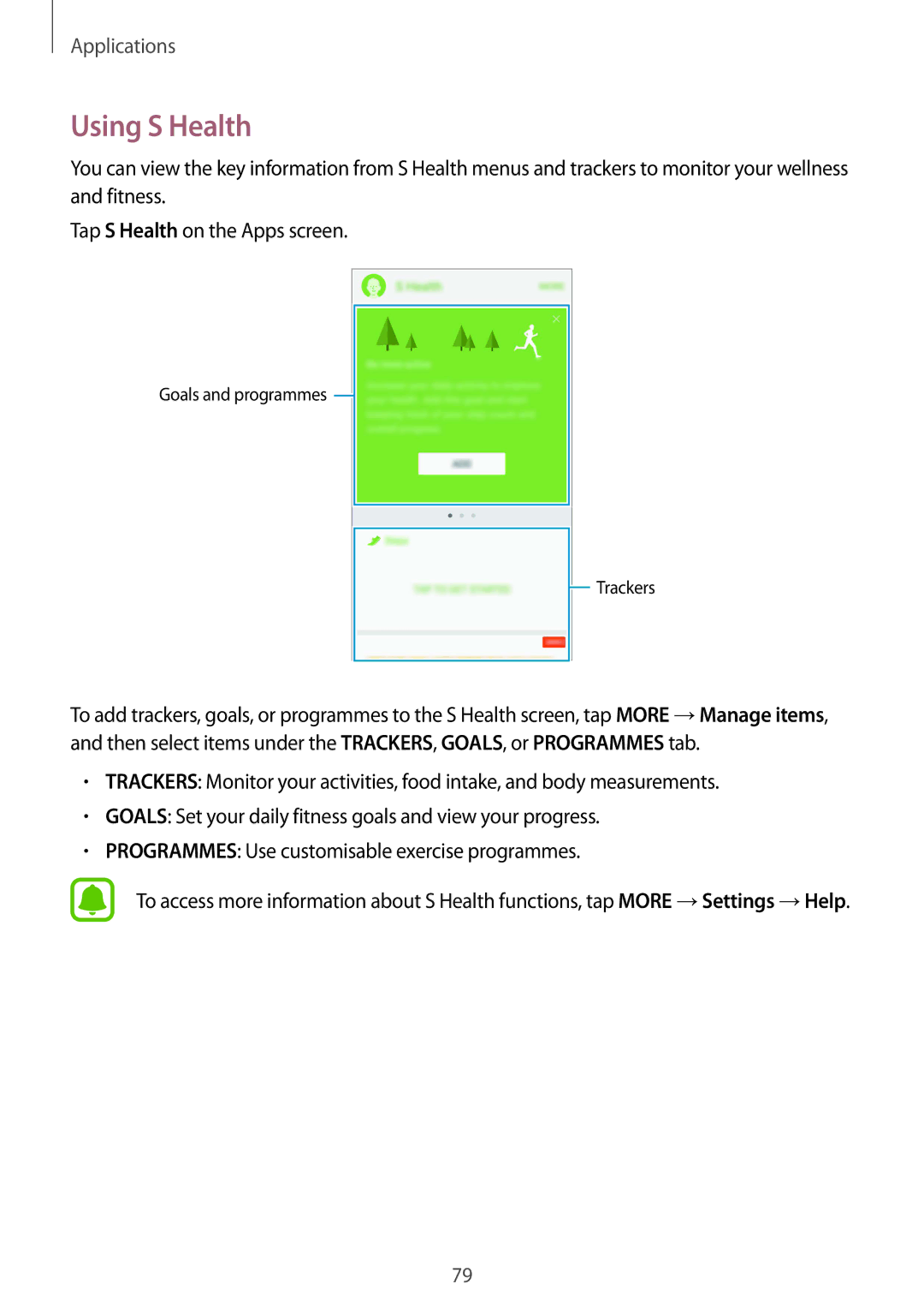 Samsung SM-G610FEDGXXV, SM-G570FZDDKSA, SM-G570FZKDKSA, SM-G610FZKDKSA, SM-G610FZKGKSA, SM-G610FZDGKSA manual Using S Health 