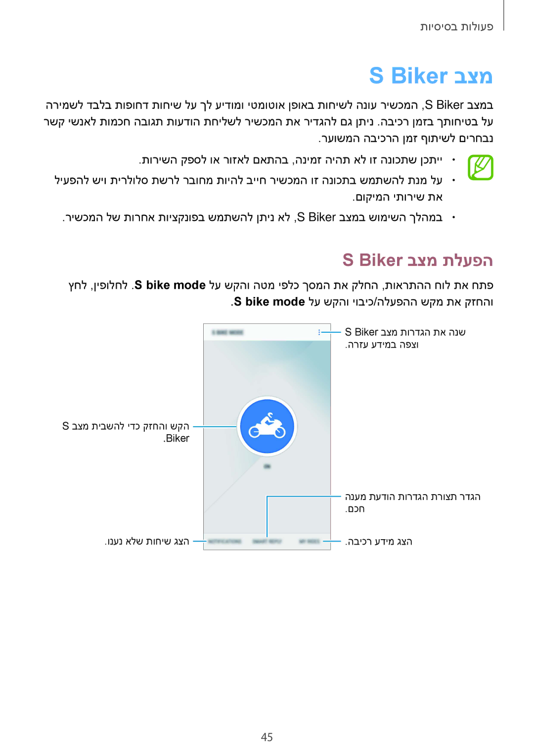 Samsung SM-G570FZDAILO, SM-G570FZKAILO, SM-G610FZKAILO, SM-G610FZDAILO manual Biker בצמ תלעפה 