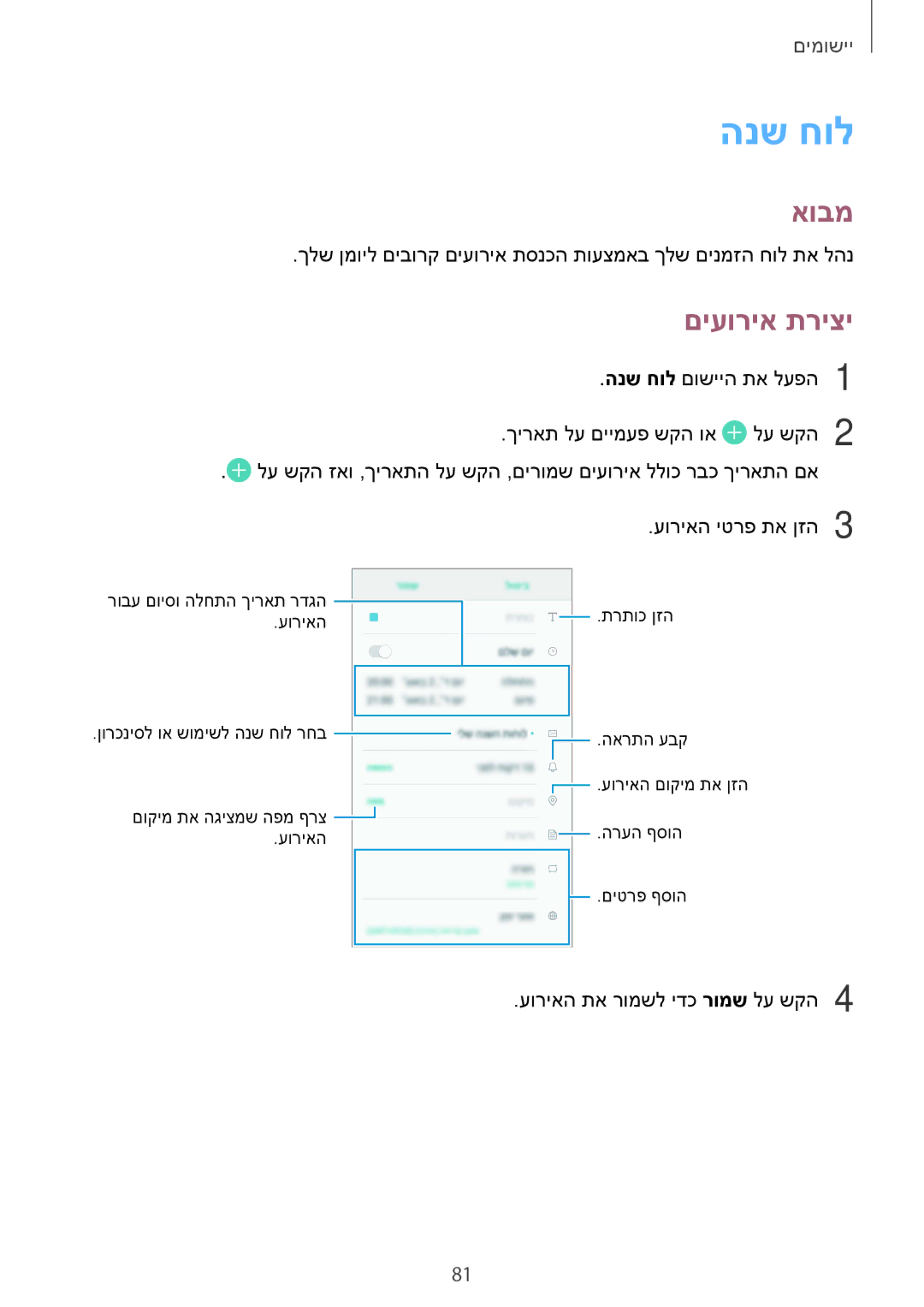 Samsung SM-G570FZDAILO, SM-G570FZKAILO, SM-G610FZKAILO, SM-G610FZDAILO manual הנש חול, םיעוריא תריצי 