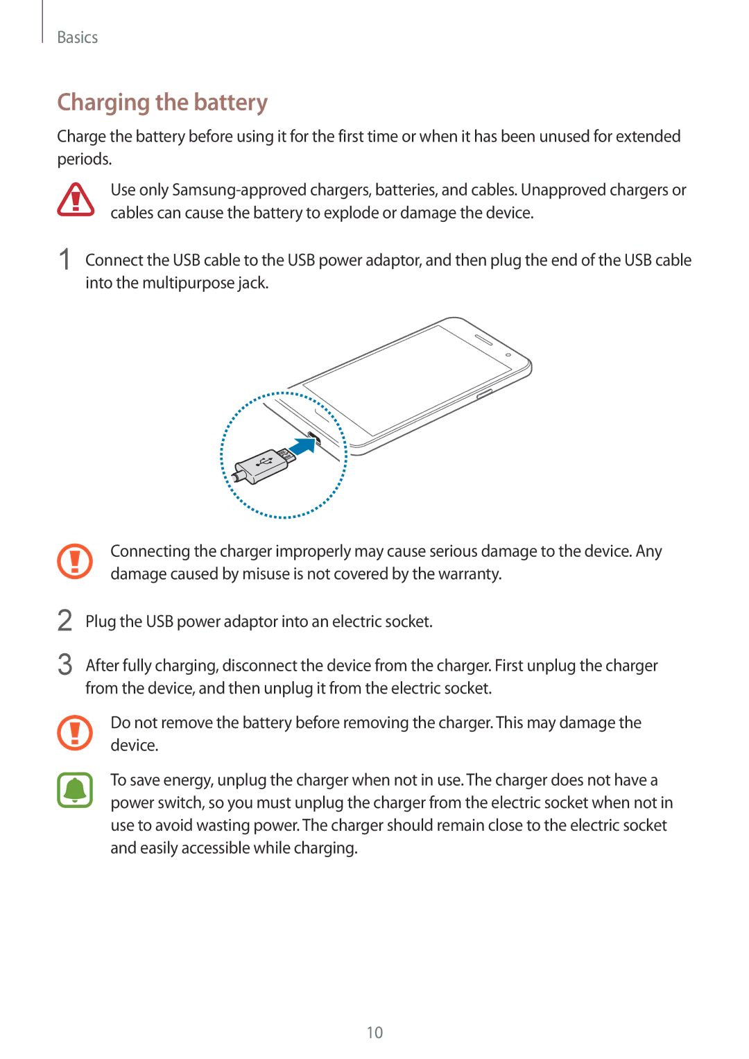 Samsung SM-G600FZKDXEV manual Charging the battery 