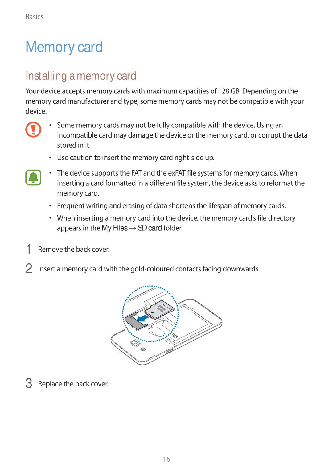 Samsung SM-G600FZKDXEV manual Memory card, Installing a memory card 