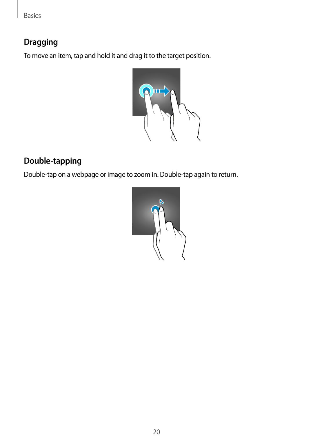 Samsung SM-G600FZKDXEV manual Dragging, Double-tapping 