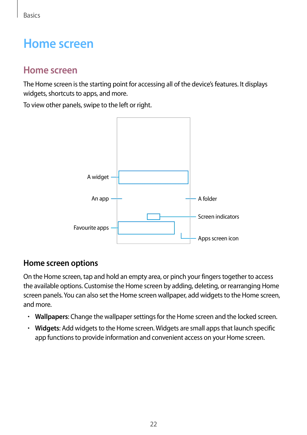 Samsung SM-G600FZKDXEV manual Home screen options 