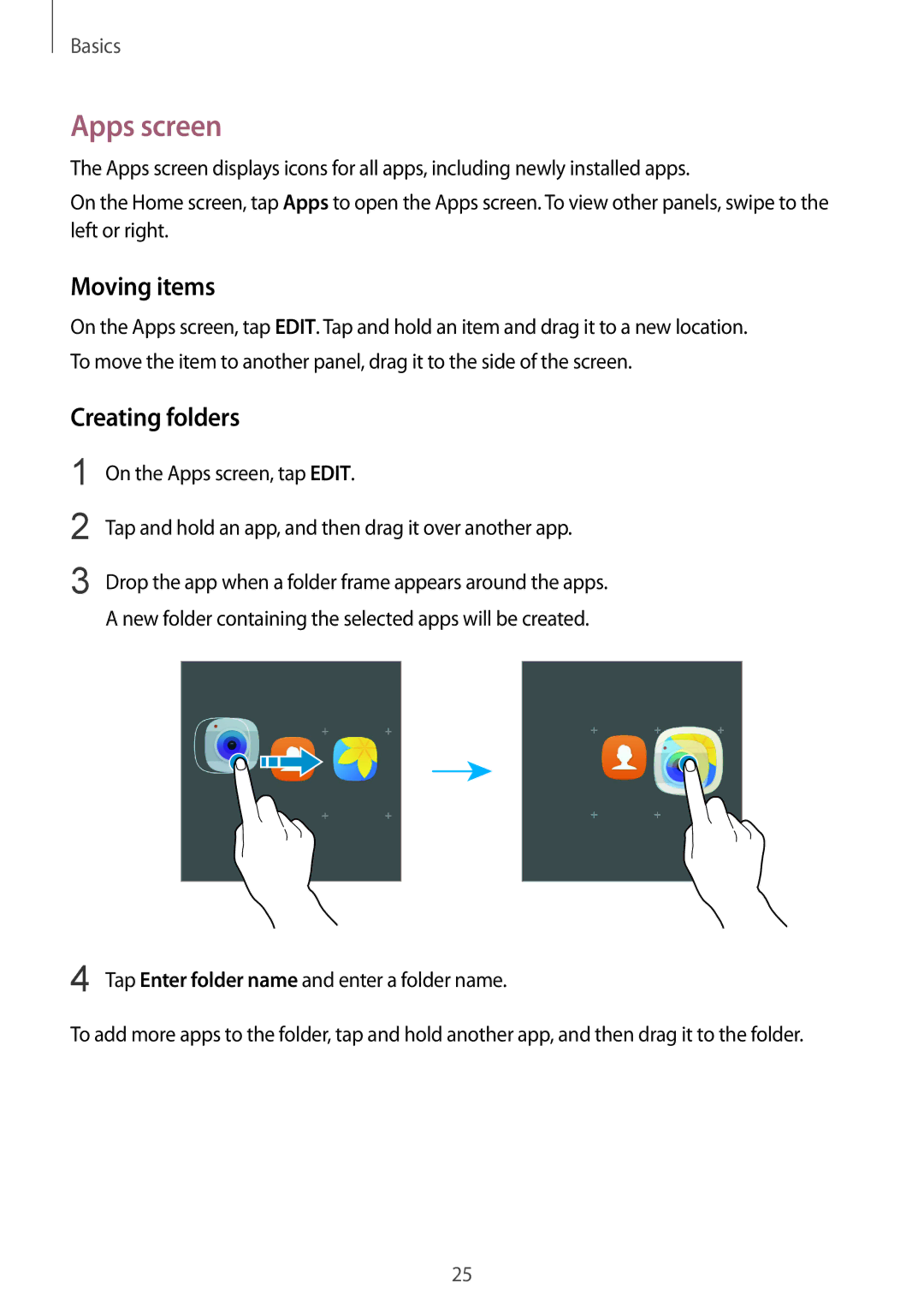 Samsung SM-G600FZKDXEV manual Apps screen, Moving items 