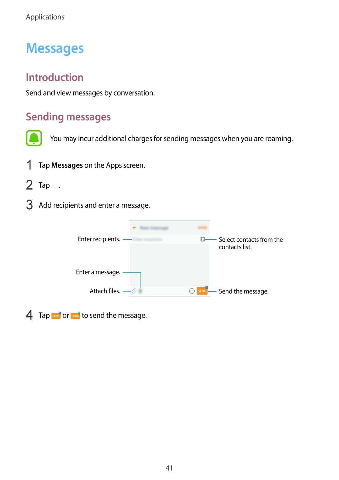 Samsung SM-G600FZKDXEV manual Messages, Sending messages 