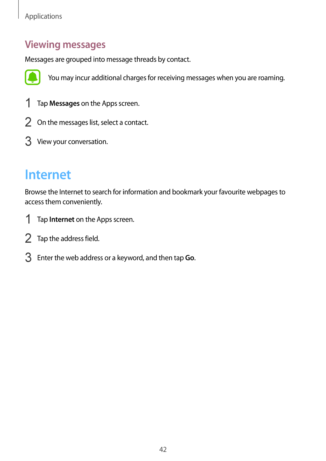 Samsung SM-G600FZKDXEV manual Internet, Viewing messages 