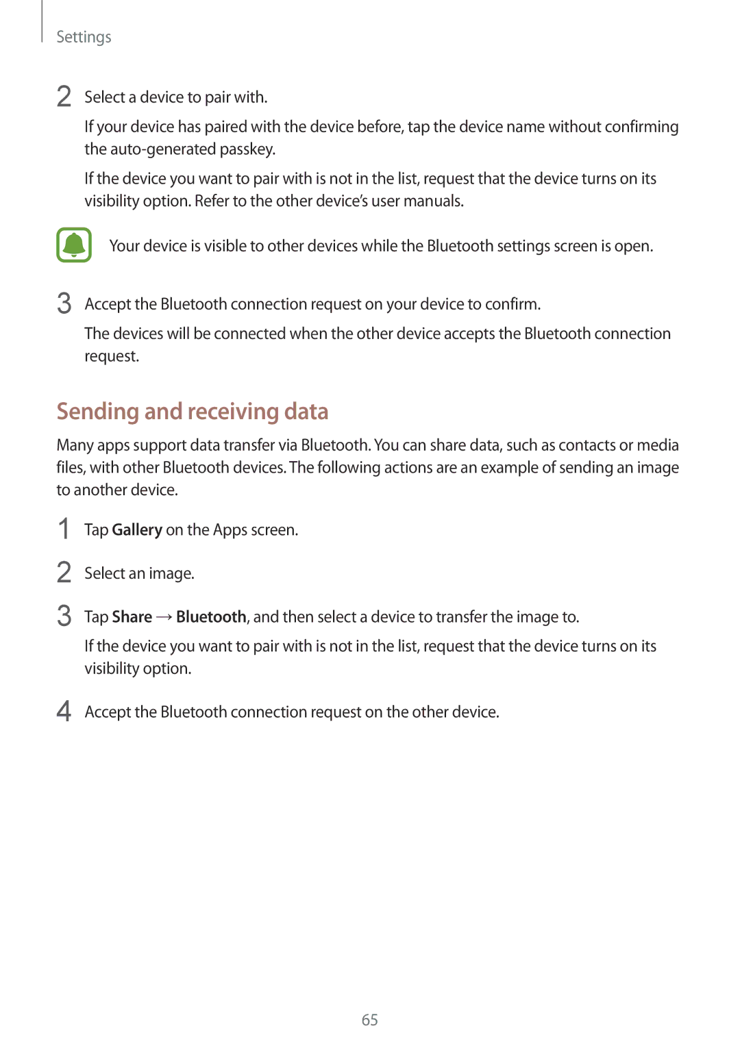 Samsung SM-G600FZKDXEV manual Sending and receiving data 