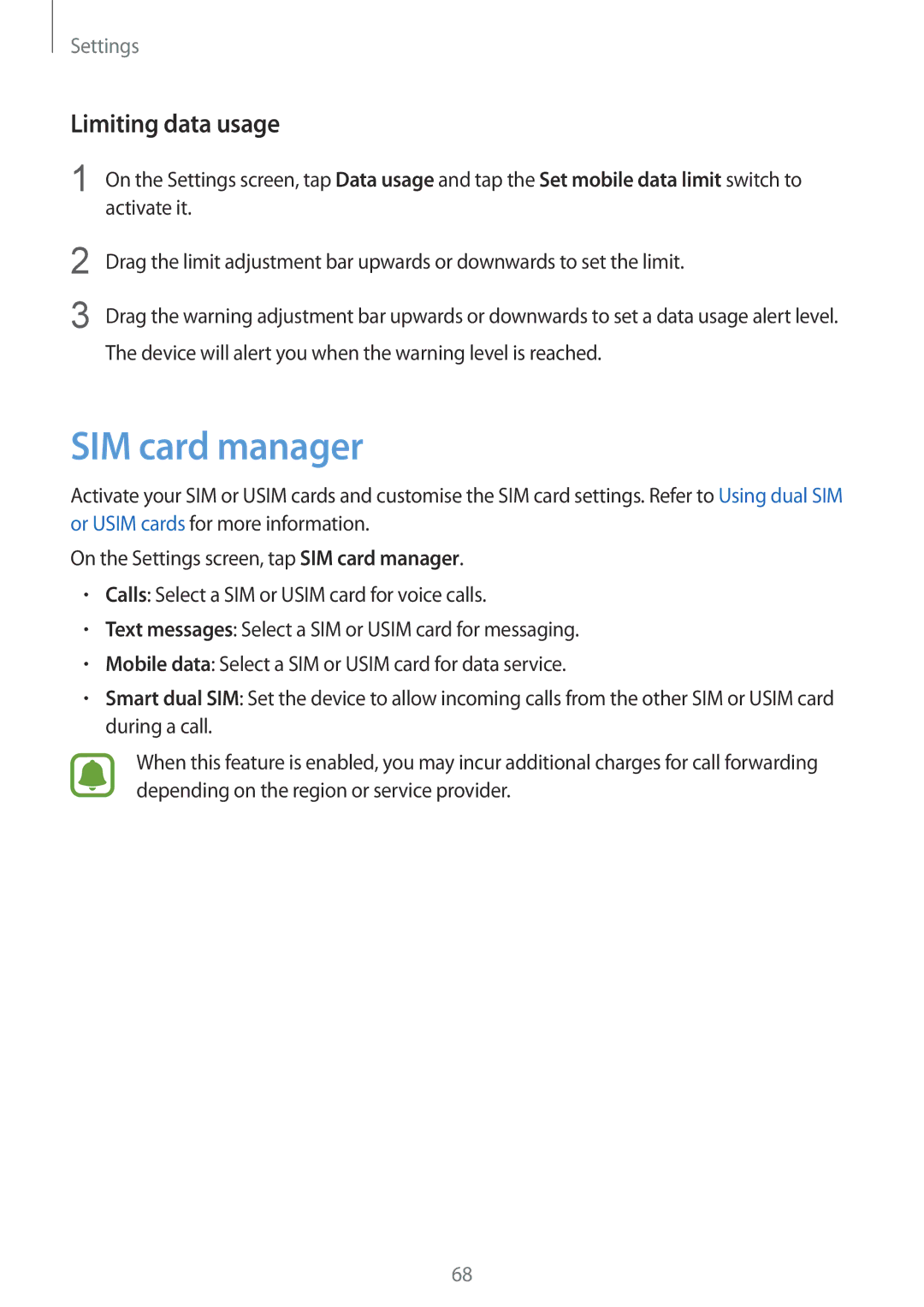 Samsung SM-G600FZKDXEV manual SIM card manager, Limiting data usage 