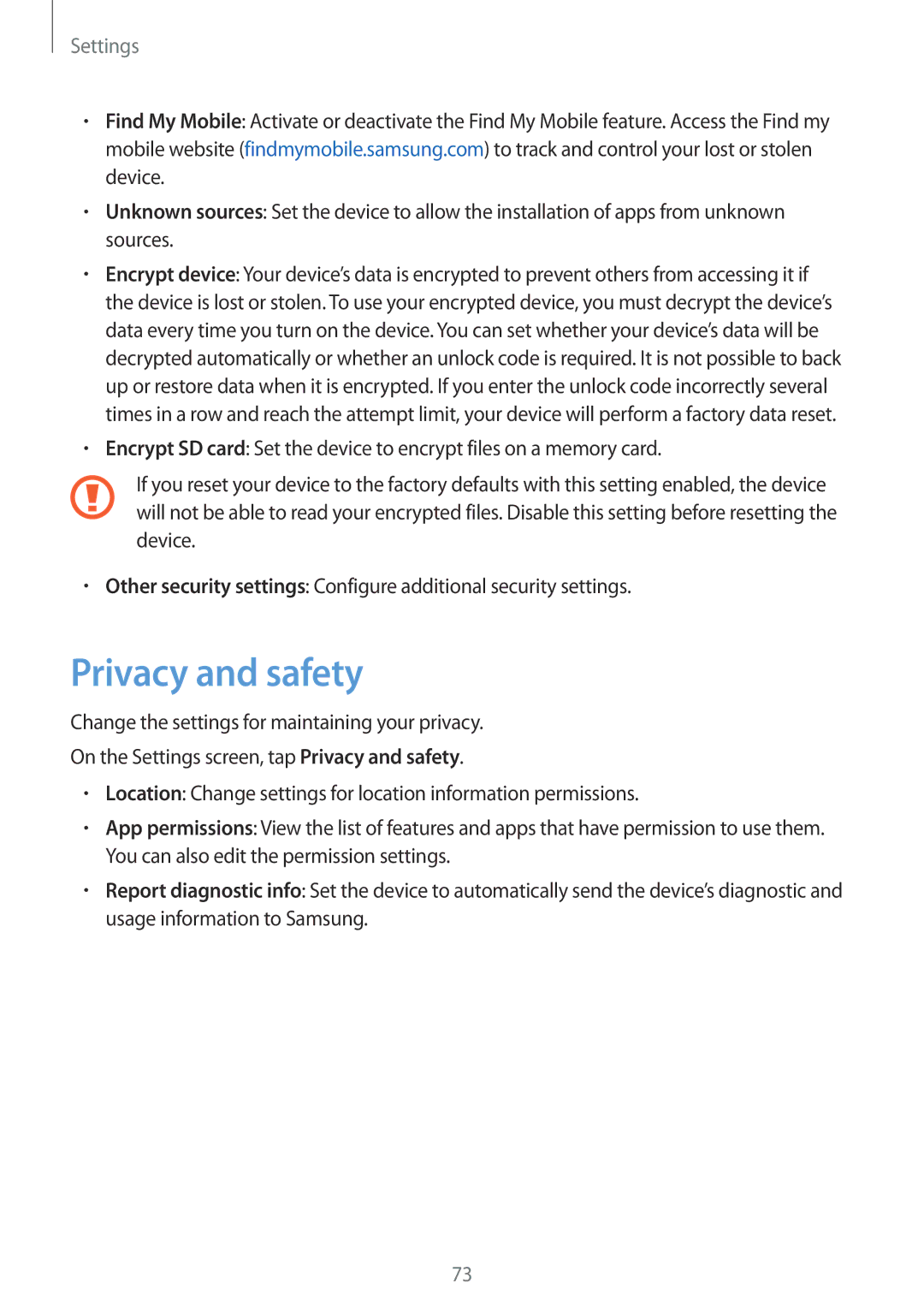 Samsung SM-G600FZKDXEV manual Privacy and safety 