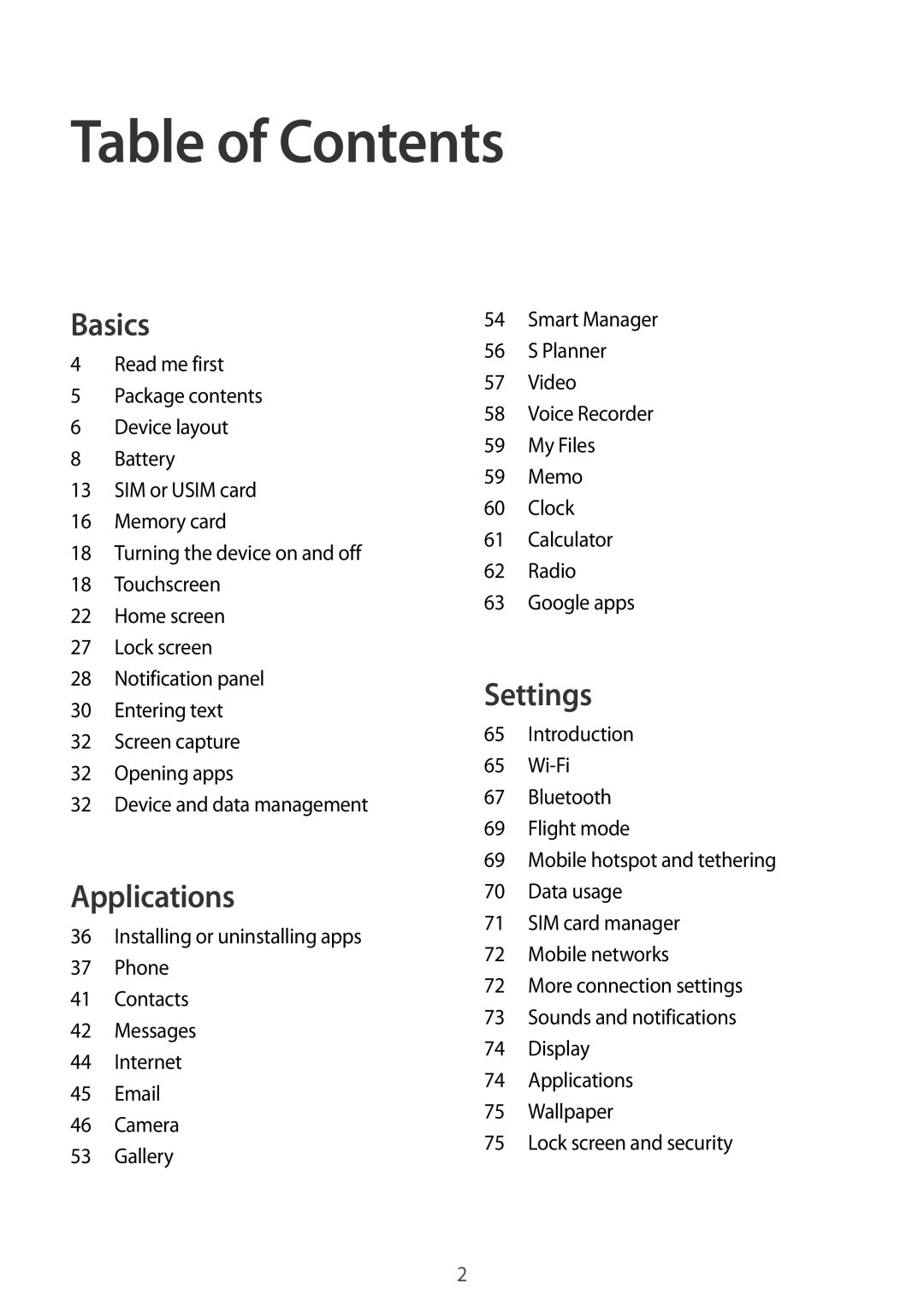 Samsung SM-G600FZKDXEV manual Table of Contents 