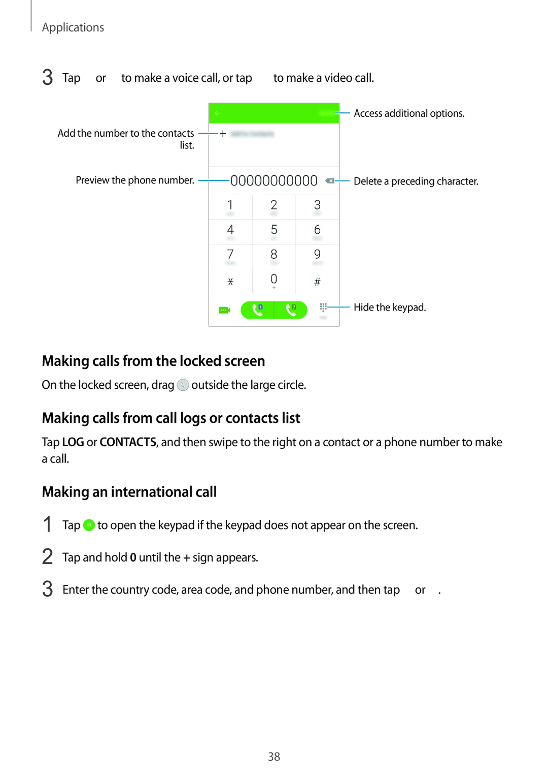 Samsung SM-G600FZKDXEV manual Making calls from the locked screen, Making calls from call logs or contacts list 