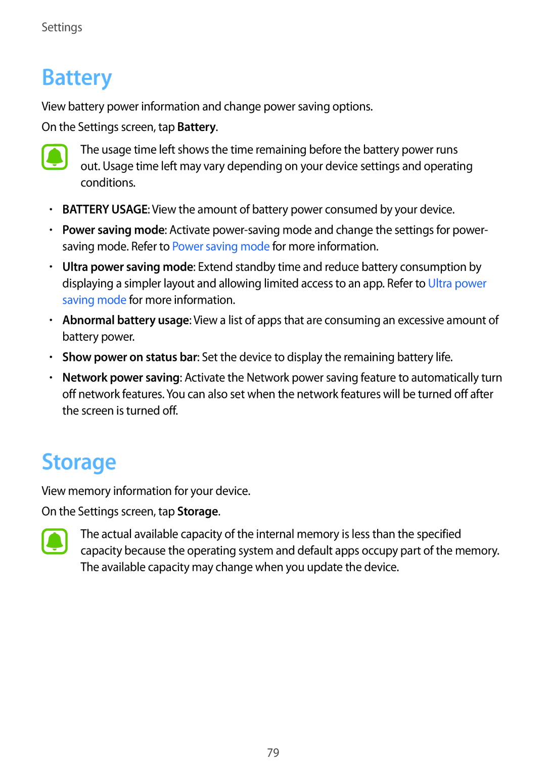 Samsung SM-G600FZKDXEV manual Battery, Storage 