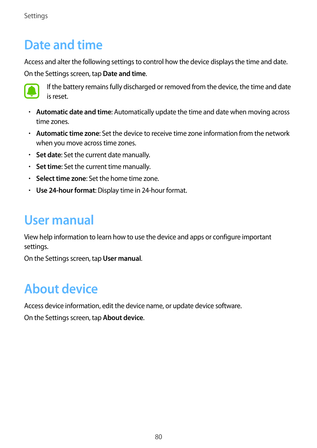 Samsung SM-G600FZKDXEV manual Date and time, About device 