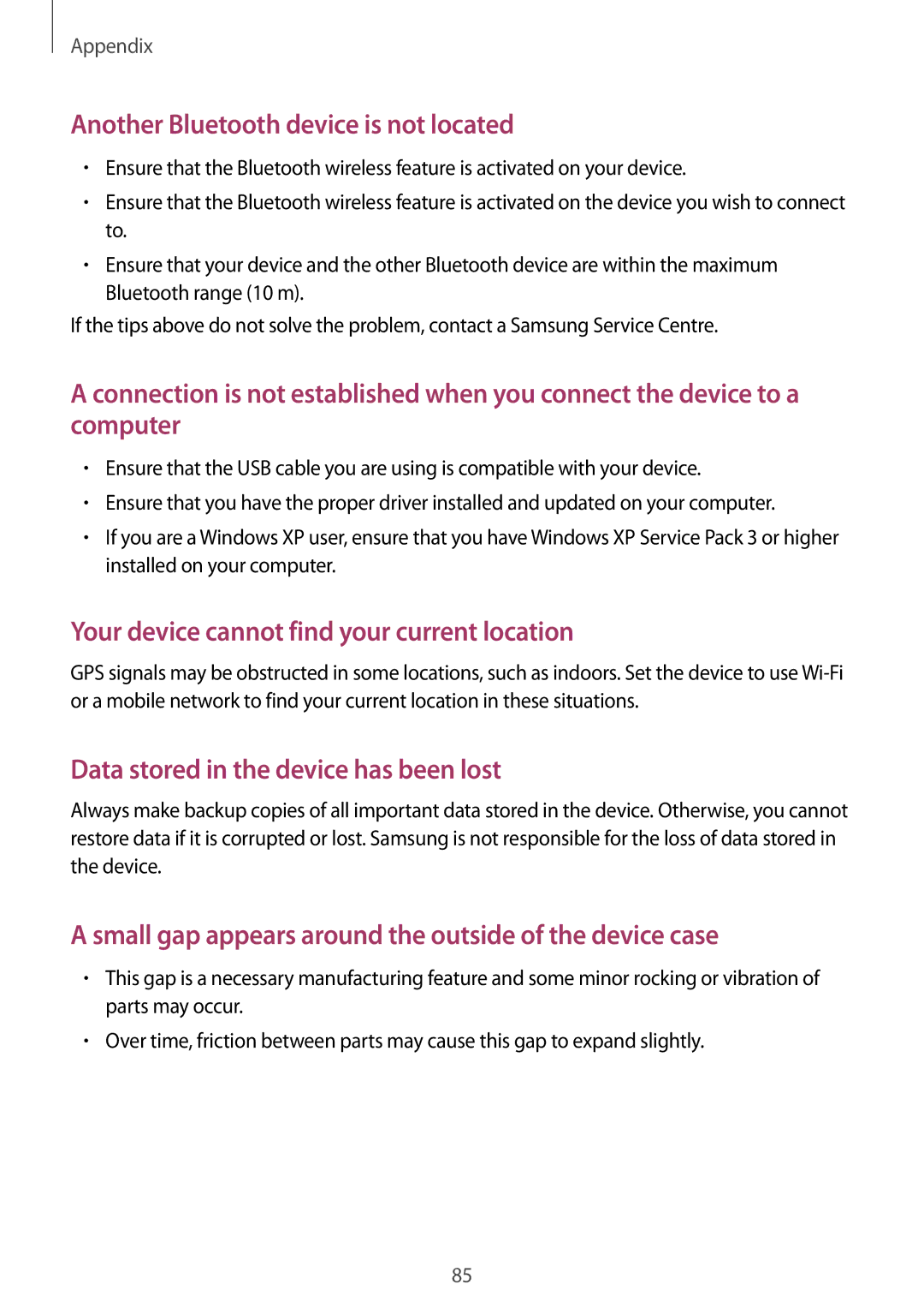 Samsung SM-G600FZKDXEV manual Another Bluetooth device is not located 