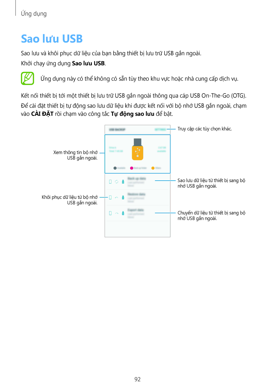 Samsung SM-G570YWDDXXV, SM-G610FWDGXXV, SM-G570YEDDXXV, SM-G570YZKDXXV, SM-G610FZSGXXV, SM-G610FEDGXXV manual Sao lưu USB 
