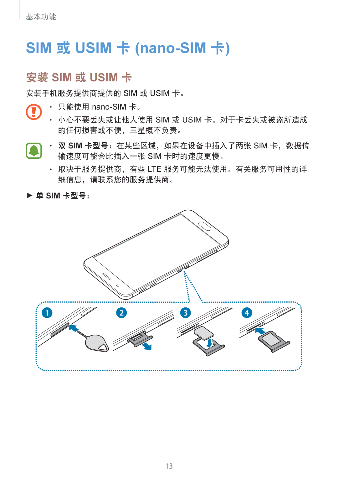 Samsung SM-G610FZKGXXV, SM-G610FWDGXXV, SM-G570YWDDXXV, SM-G570YEDDXXV, SM-G570YZKDXXV 安装手机服务提供商提供的 SIM 或 Usim 卡。, Sim 卡型号： 