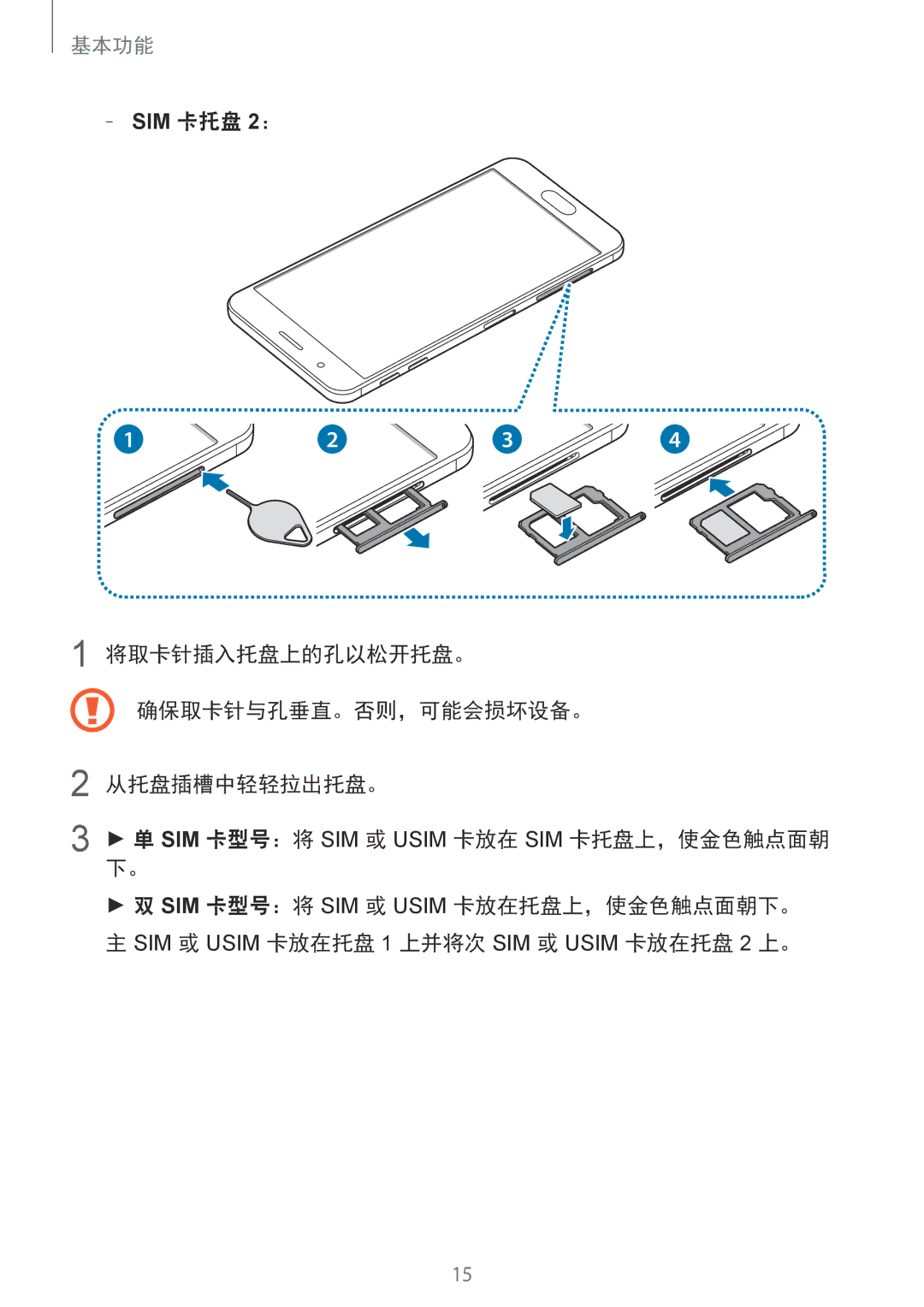 Samsung SM-G570YWDDXXV, SM-G610FWDGXXV, SM-G570YEDDXXV, SM-G570YZKDXXV, SM-G610FZSGXXV, SM-G610FEDGXXV manual SIM 卡托盘 2： 