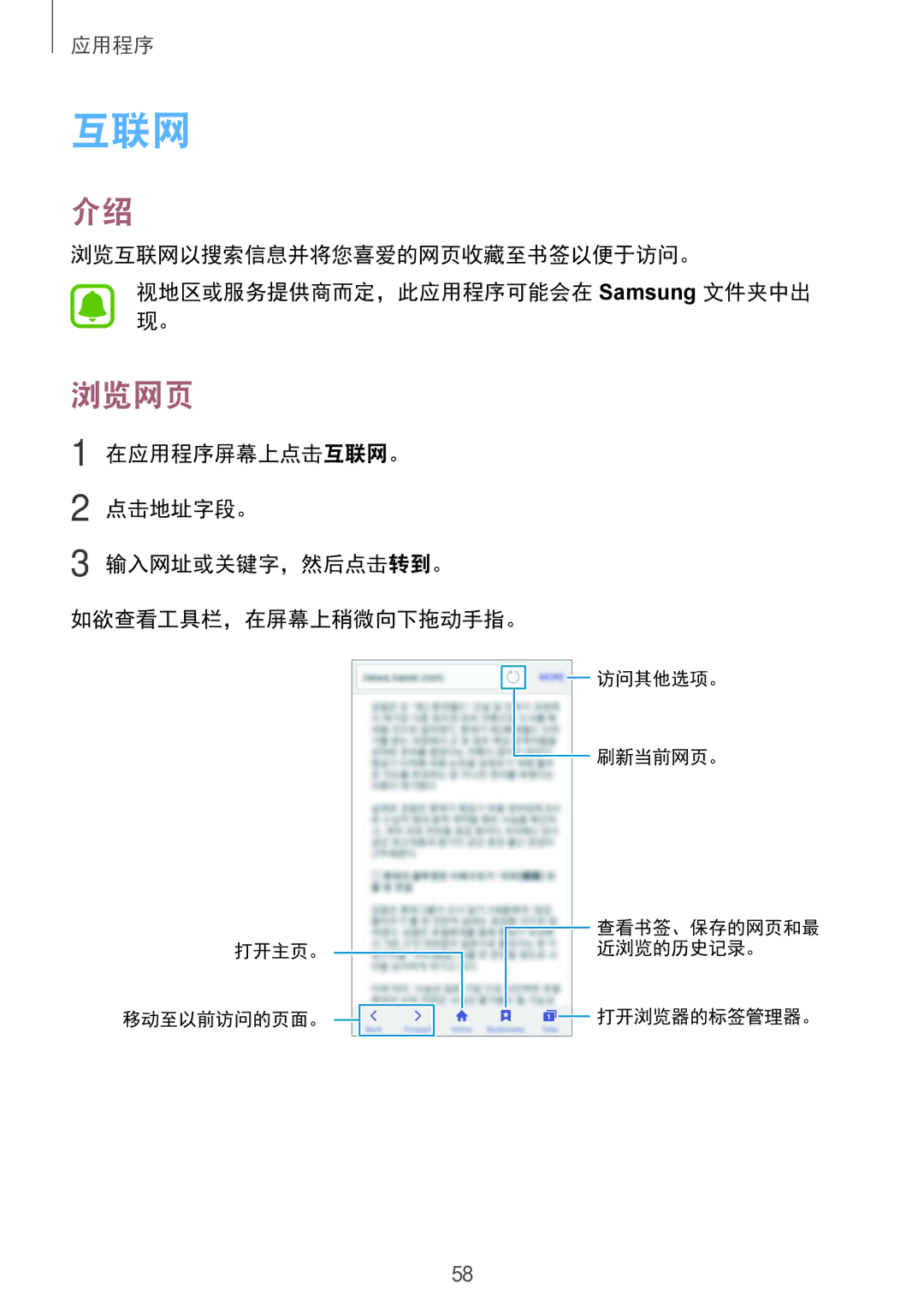 Samsung SM-G570YEDDXXV, SM-G610FWDGXXV, SM-G570YWDDXXV, SM-G570YZKDXXV, SM-G610FZSGXXV, SM-G610FEDGXXV manual 互联网, 浏览网页 