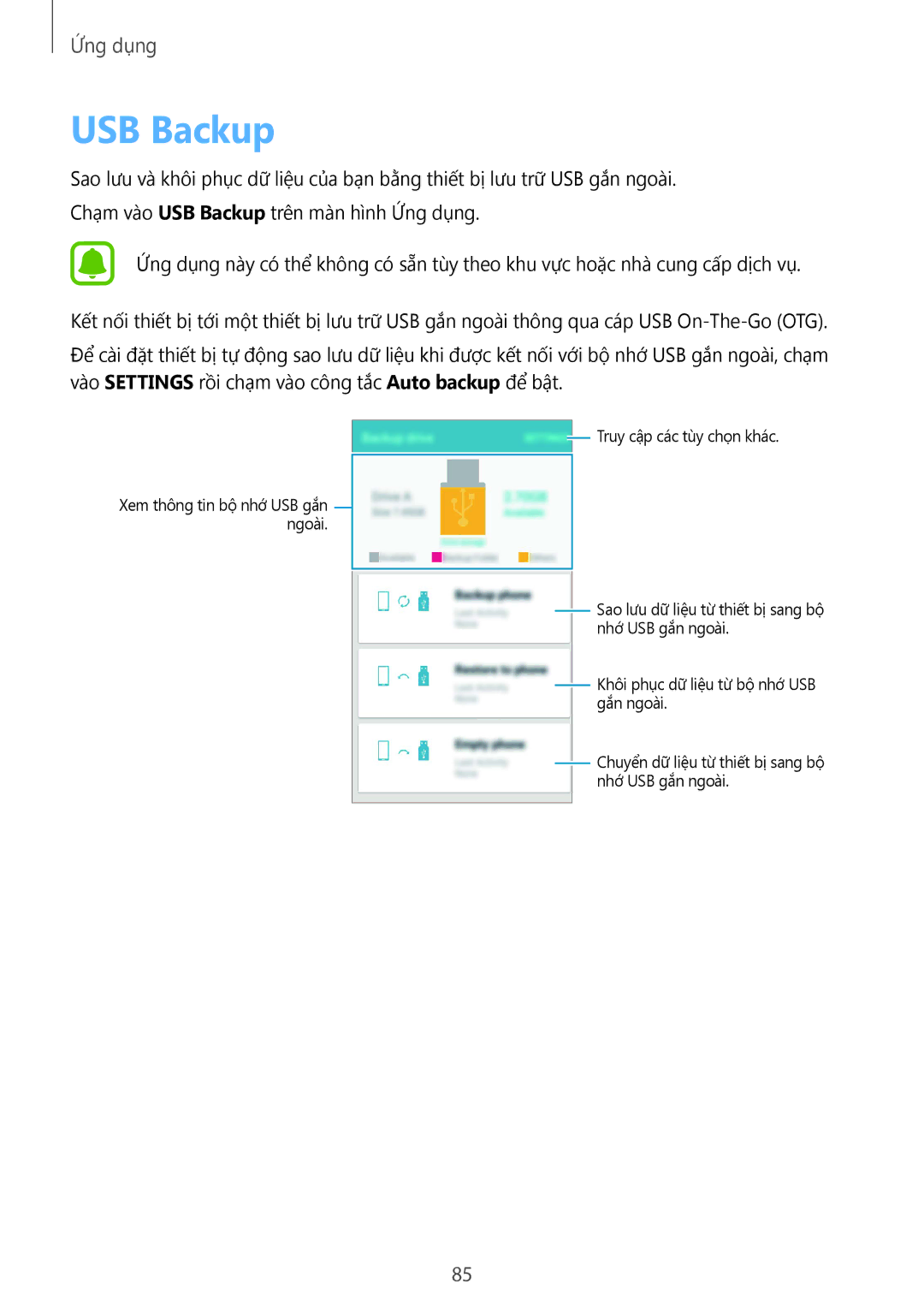 Samsung SM-G570YWDDXXV, SM-G610FWDGXXV, SM-G570YEDDXXV, SM-G570YZKDXXV, SM-G610FZSGXXV, SM-G610FEDGXXV manual USB Backup 