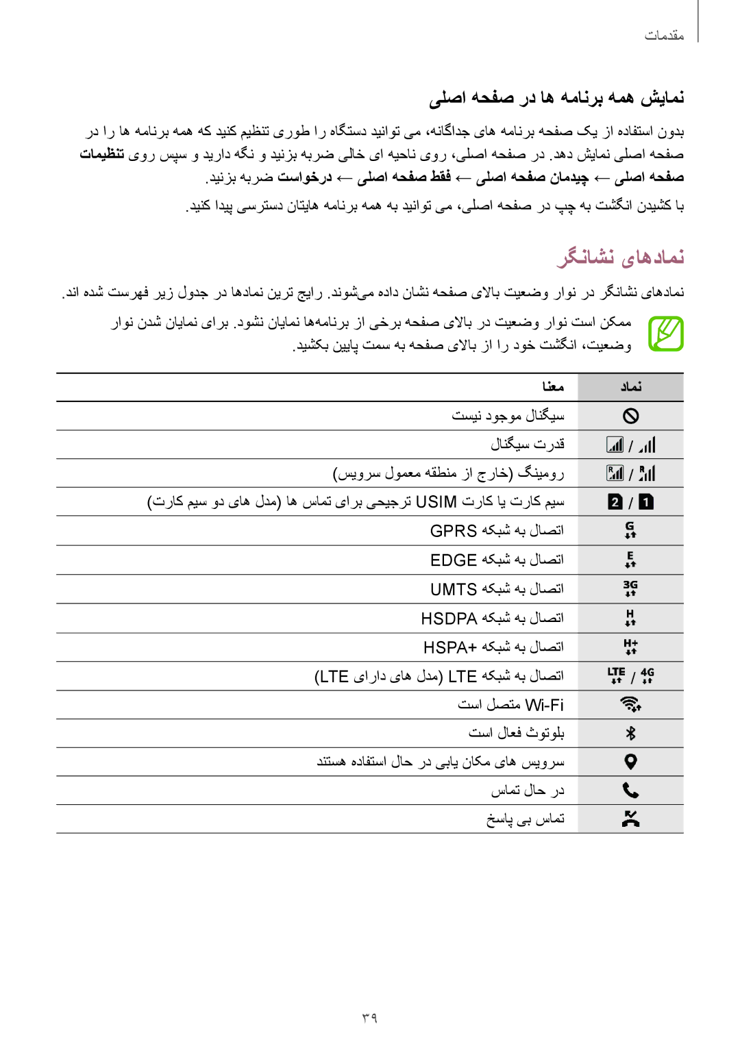 Samsung SM-G611FZKDKSA, SM-G611FZDDKSA manual رگناشن یاهدامن, یلصا هحفص رد اه همانرب همه شیامن, انعم دامن 