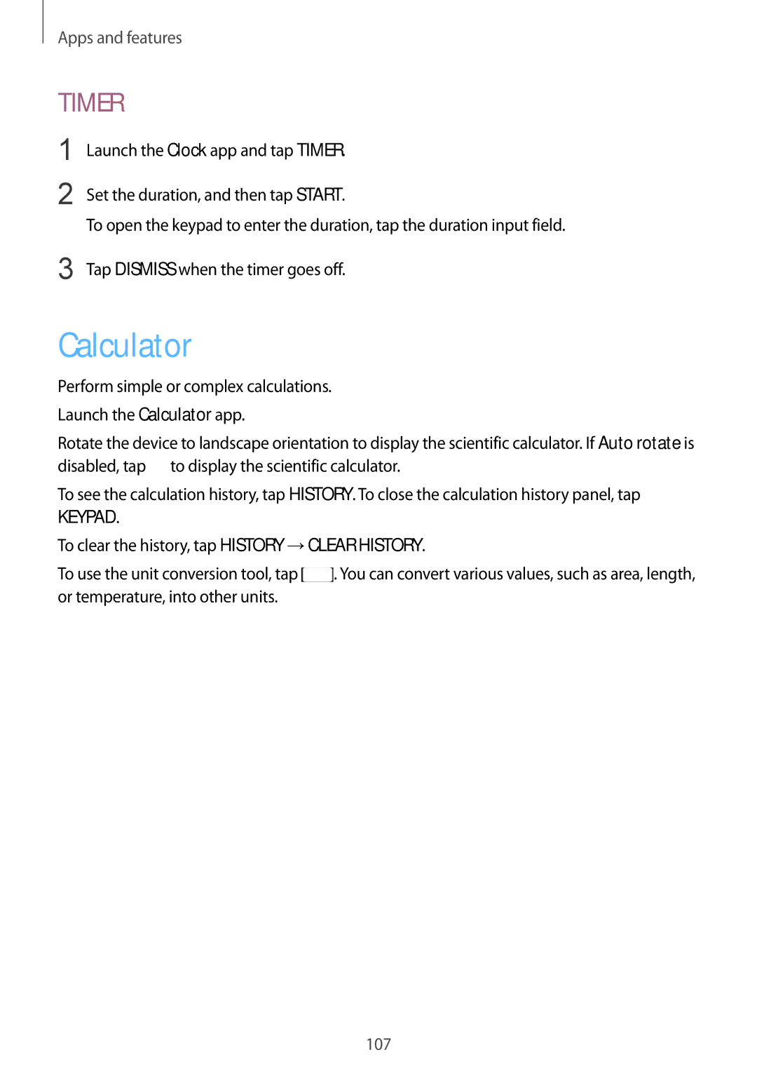 Samsung SM-G611FZKDKSA, SM-G611FZDDKSA manual Calculator, Timer 