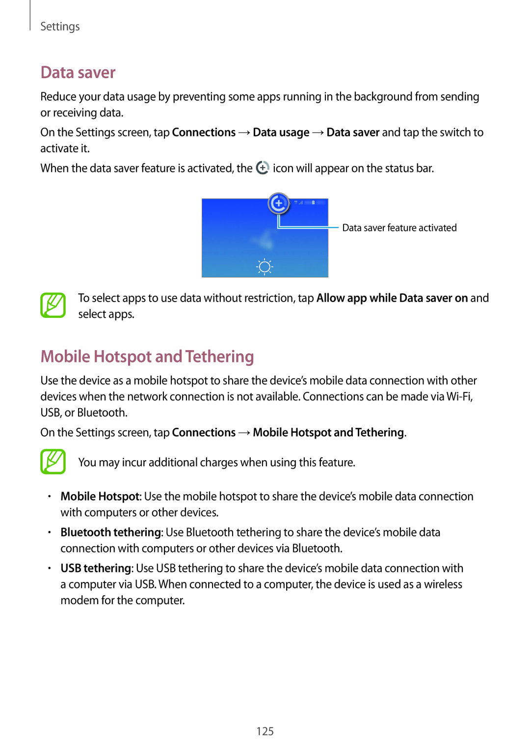 Samsung SM-G611FZKDKSA, SM-G611FZDDKSA manual Data saver, Mobile Hotspot and Tethering 