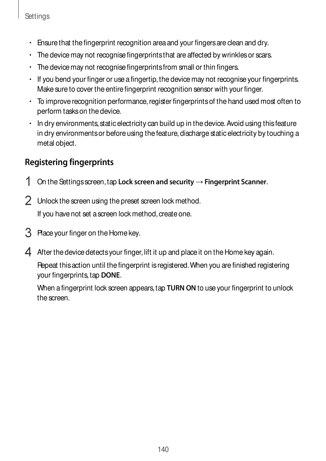 Samsung SM-G611FZDDKSA, SM-G611FZKDKSA manual Registering fingerprints 