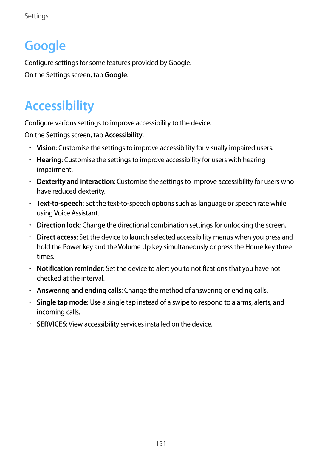 Samsung SM-G611FZKDKSA, SM-G611FZDDKSA manual Google, Accessibility 