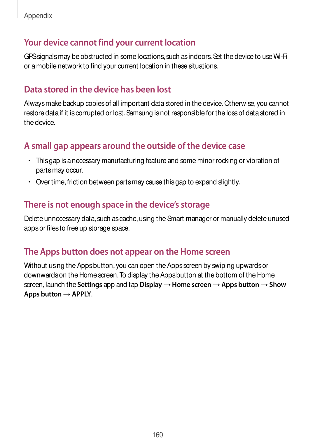 Samsung SM-G611FZDDKSA, SM-G611FZKDKSA manual Your device cannot find your current location 