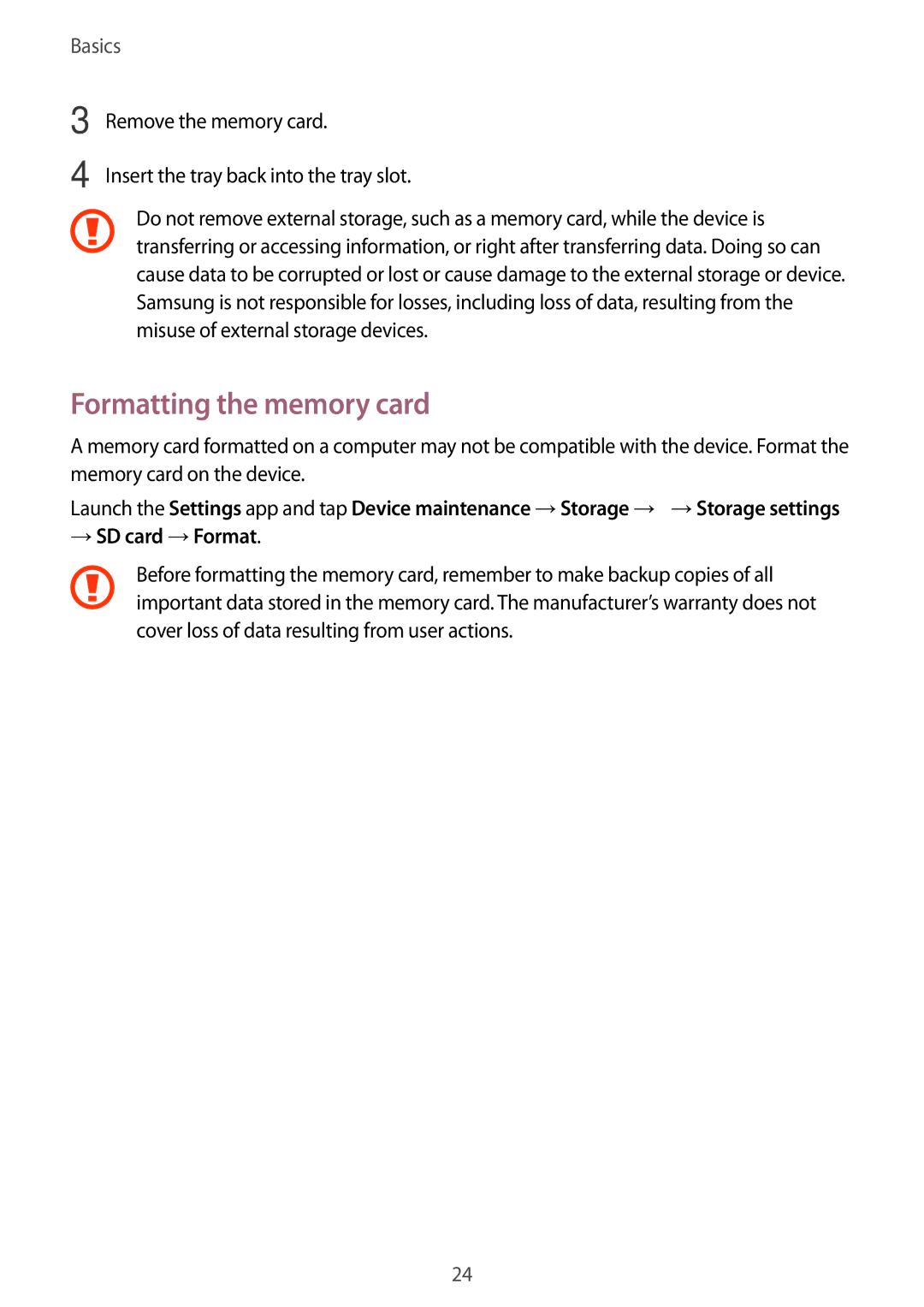 Samsung SM-G611FZDDKSA, SM-G611FZKDKSA manual Formatting the memory card, → SD card →Format 