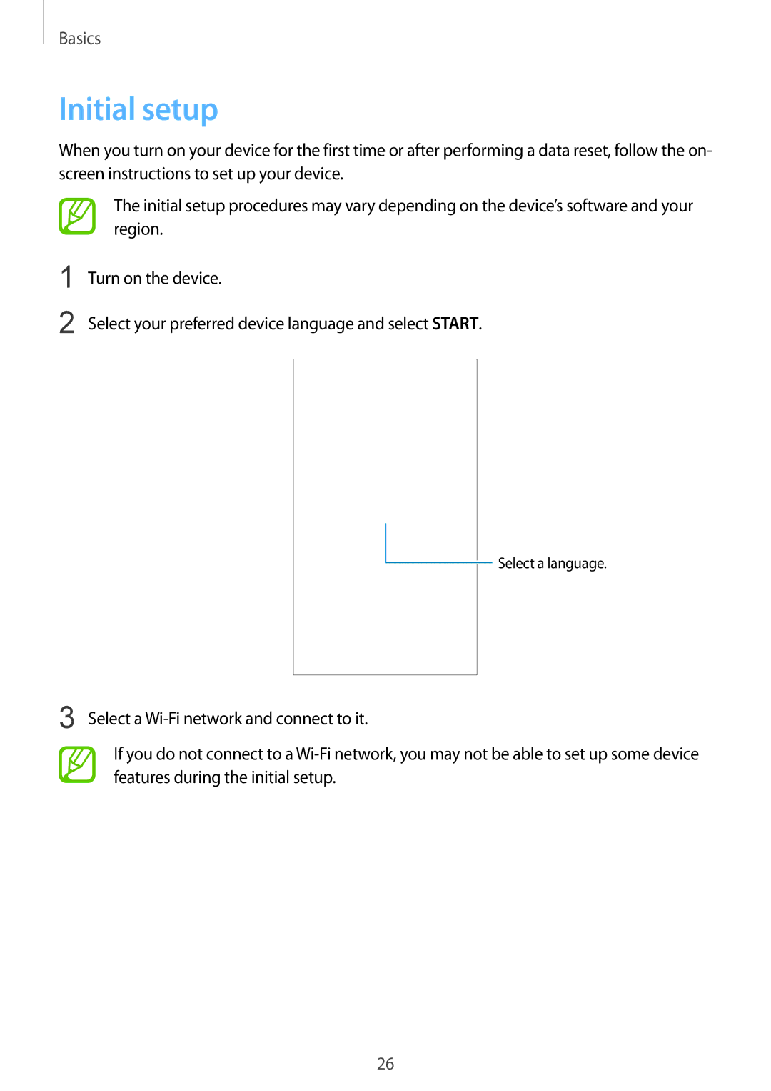 Samsung SM-G611FZDDKSA, SM-G611FZKDKSA manual Initial setup 