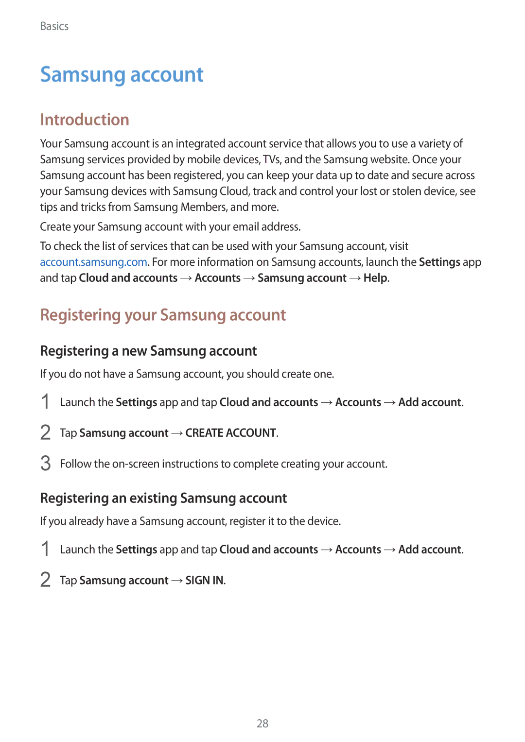 Samsung SM-G611FZDDKSA manual Introduction, Registering your Samsung account, Registering a new Samsung account 