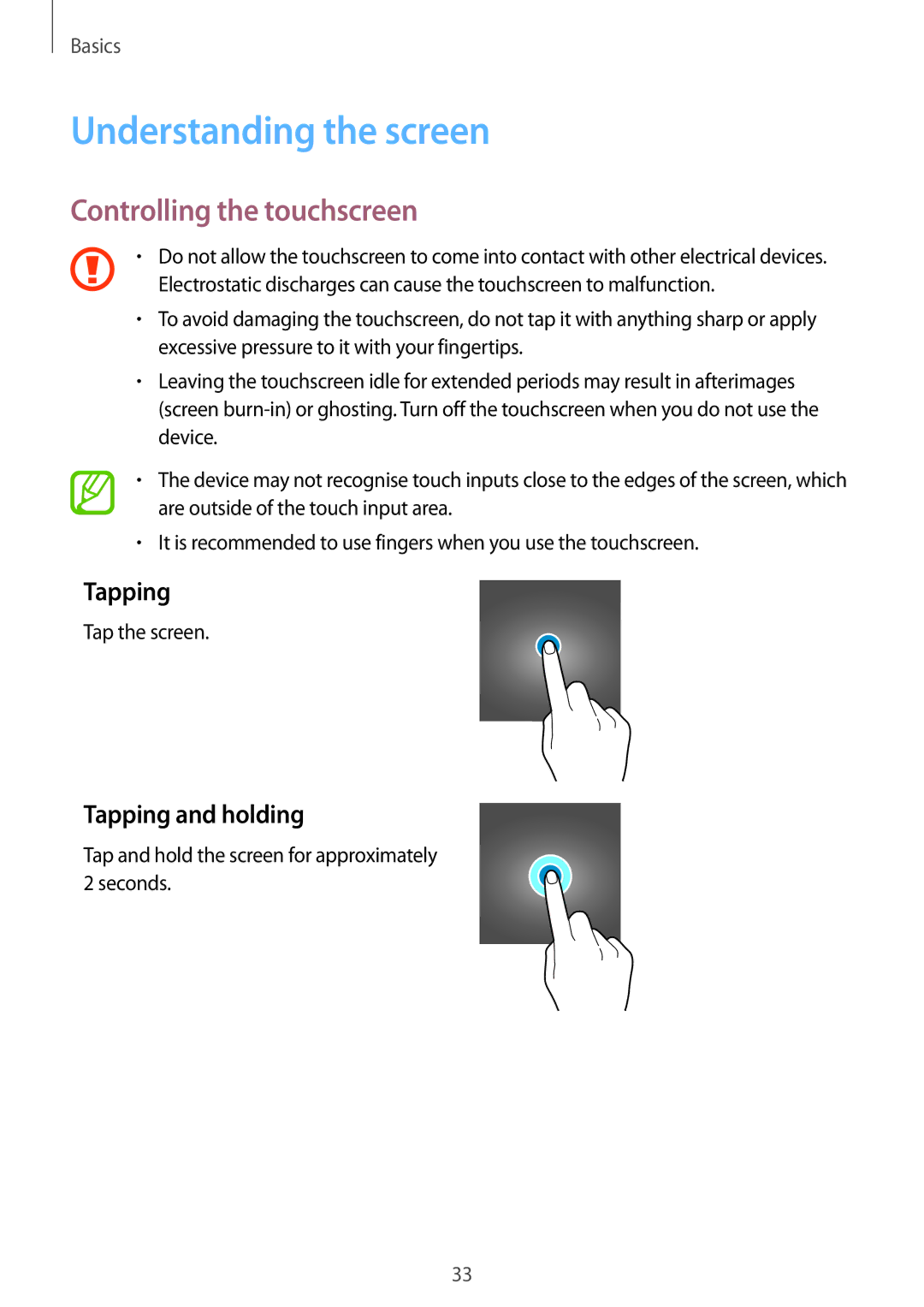 Samsung SM-G611FZKDKSA, SM-G611FZDDKSA manual Understanding the screen, Controlling the touchscreen, Tapping and holding 