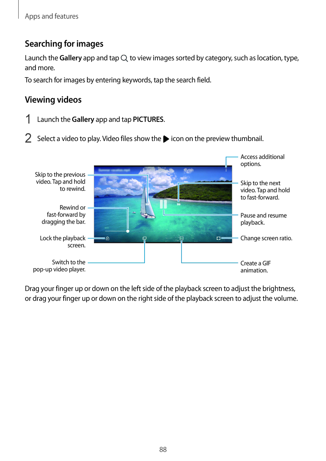 Samsung SM-G611FZDDKSA, SM-G611FZKDKSA manual Searching for images, Viewing videos 