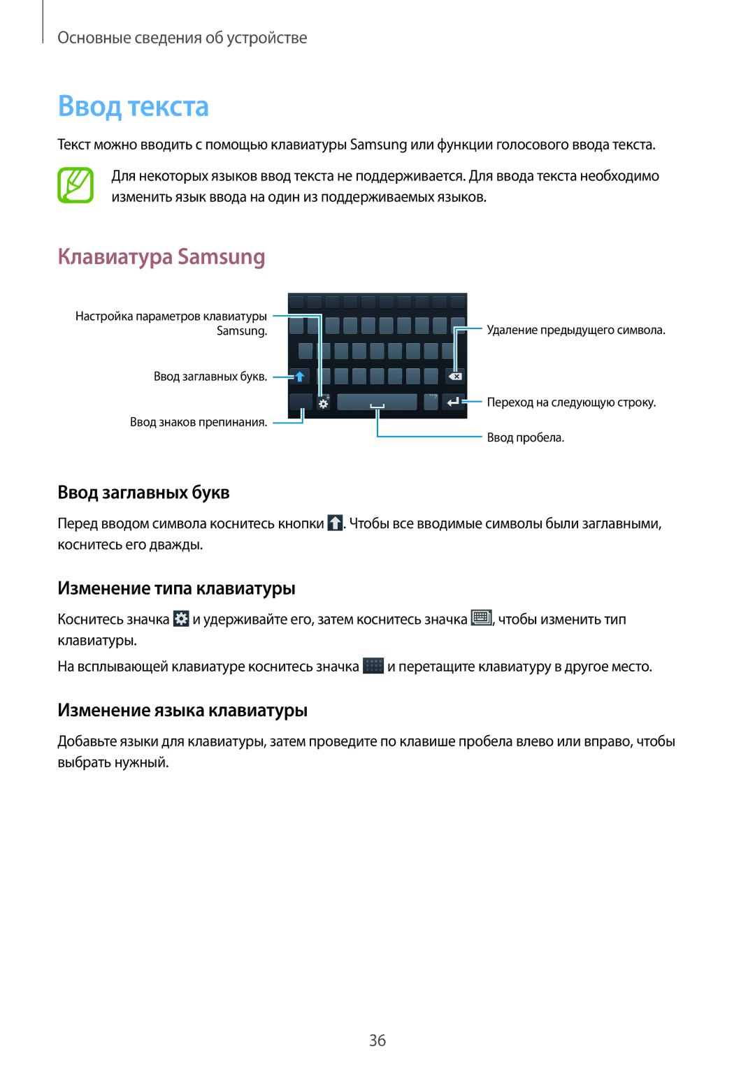 Samsung SM-G7102ZDASER, SM-G7102VBASER Ввод текста, Клавиатура Samsung, Ввод заглавных букв, Изменение типа клавиатуры 