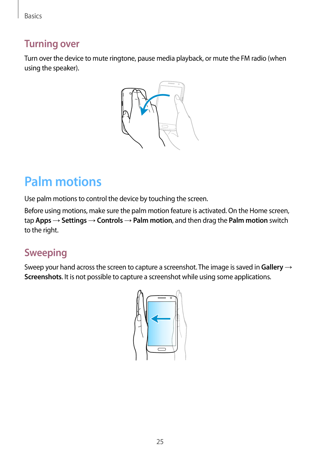 Samsung SM-G7102ZKALYS, SM-G7102ZDAMID, SM-G7102ZDAXSG, SM-G7102ZKATMC, SM-G7102ZKAXFE Palm motions, Turning over, Sweeping 