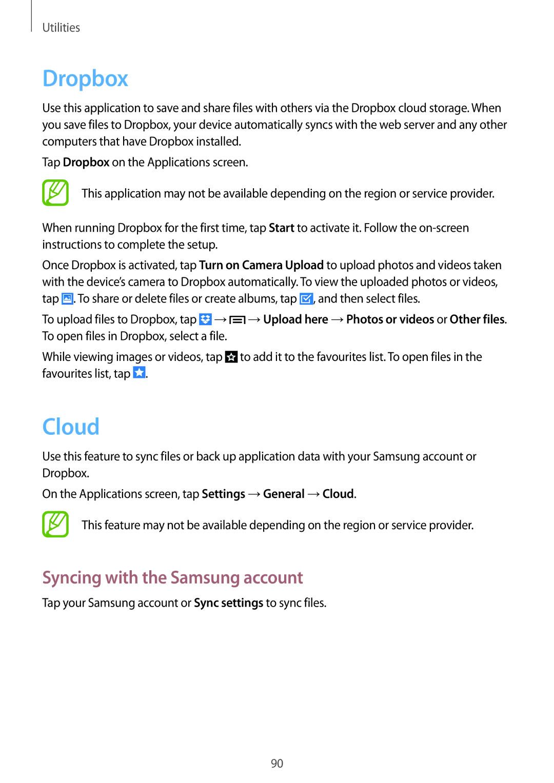 Samsung SM-G7102ZKAACR, SM-G7102ZDAMID, SM-G7102ZDAXSG, SM-G7102ZKATMC manual Dropbox, Cloud, Syncing with the Samsung account 