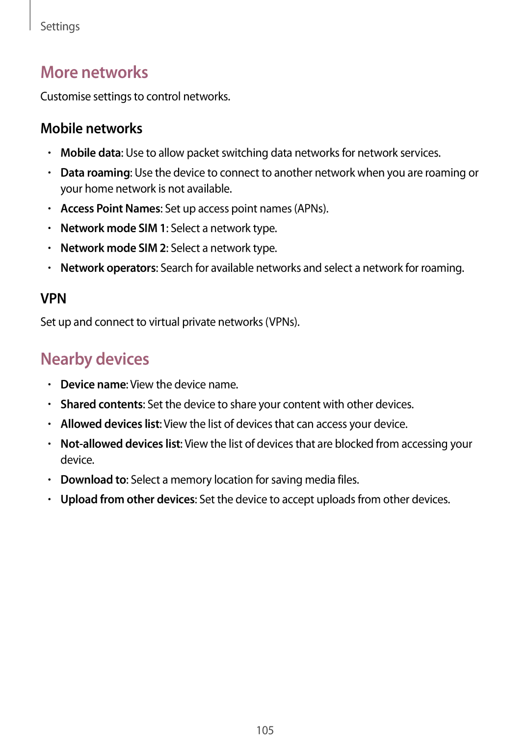 Samsung SM-G7102ZDAKSA, SM-G7102ZDAMID, SM-G7102ZDAXSG, SM-G7102ZKATMC manual More networks, Nearby devices, Mobile networks 