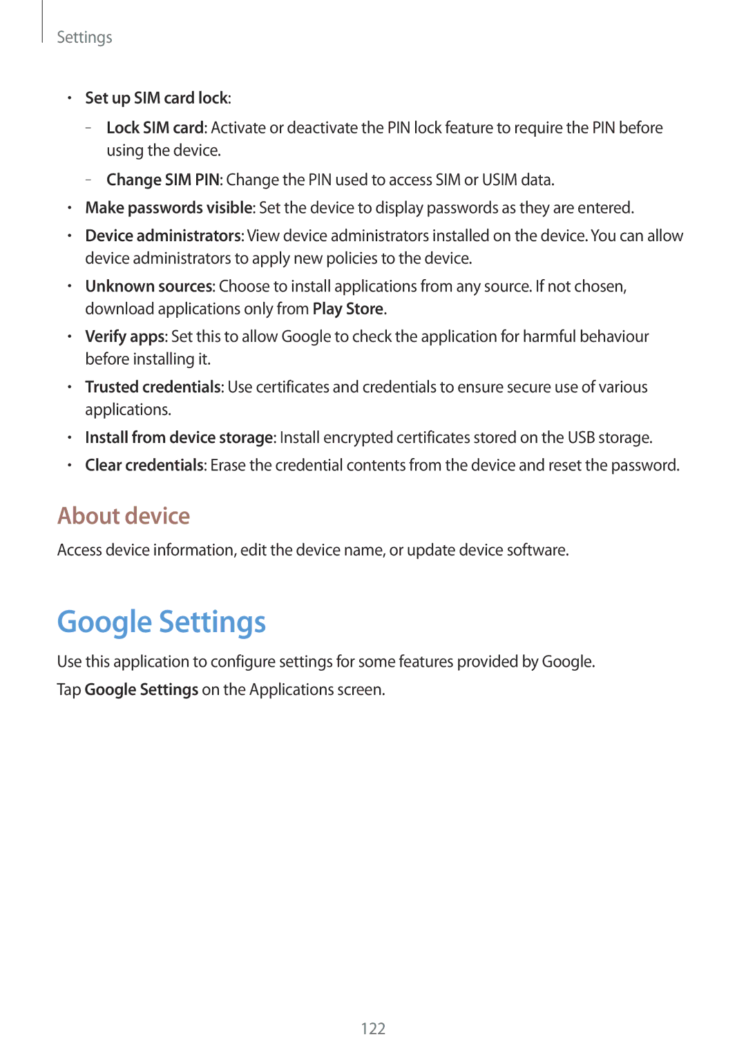 Samsung SM-G7102ZWAXFE, SM-G7102ZDAMID, SM-G7102ZDAXSG, SM-G7102ZKATMC Google Settings, About device, Set up SIM card lock 