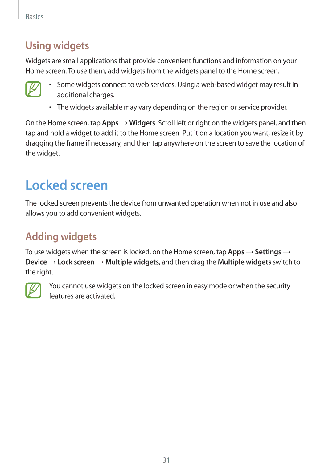 Samsung SM-G7102ZKAACR, SM-G7102ZDAMID, SM-G7102ZDAXSG, SM-G7102ZKATMC manual Locked screen, Using widgets, Adding widgets 