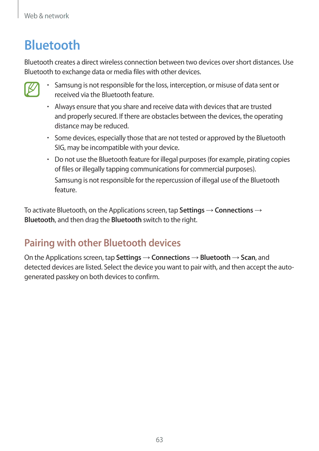 Samsung SM-G7102ZWAXFE, SM-G7102ZDAMID, SM-G7102ZDAXSG, SM-G7102ZKATMC manual Pairing with other Bluetooth devices 