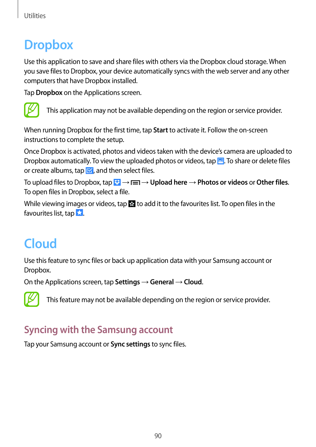 Samsung SM-G7102ZKAACR, SM-G7102ZDAMID, SM-G7102ZDAXSG, SM-G7102ZKATMC manual Dropbox, Cloud, Syncing with the Samsung account 