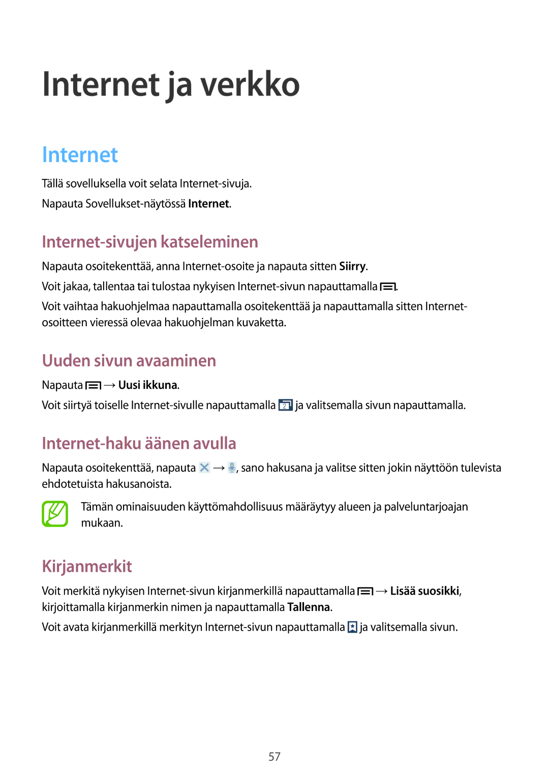 Samsung SM-G7105ZKANEE, SM-G7105ZBANEE, SM-G7105ZWANEE, SM-G7105ZIANEE manual Internet ja verkko 