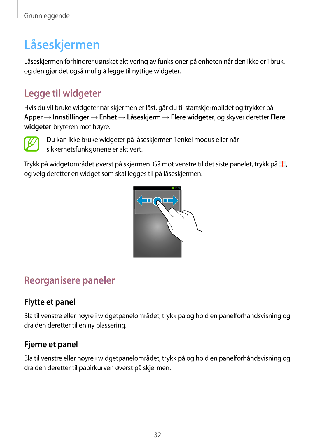 Samsung SM-G7105ZBANEE, SM-G7105ZKANEE, SM-G7105ZWANEE, SM-G7105ZIANEE manual Låseskjermen, Legge til widgeter 