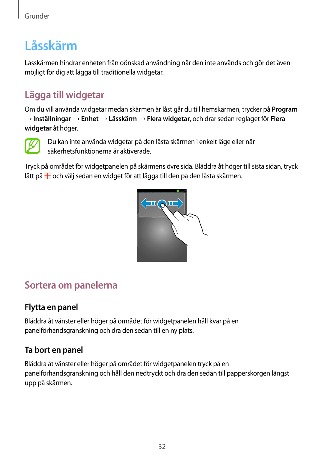 Samsung SM-G7105ZBANEE, SM-G7105ZKANEE, SM-G7105ZWANEE, SM-G7105ZIANEE manual Låsskärm, Lägga till widgetar 